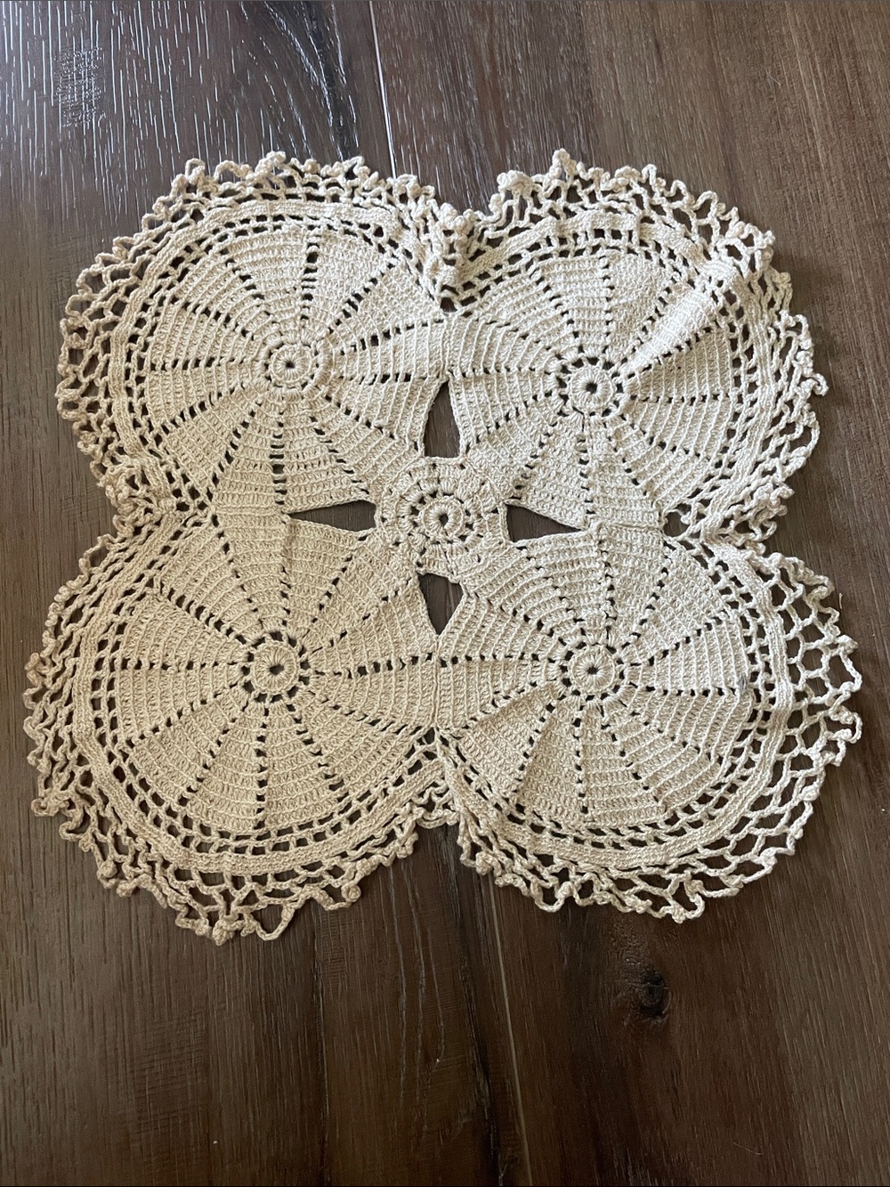 VTG Square Crocheted Doily in Four-motif Design
